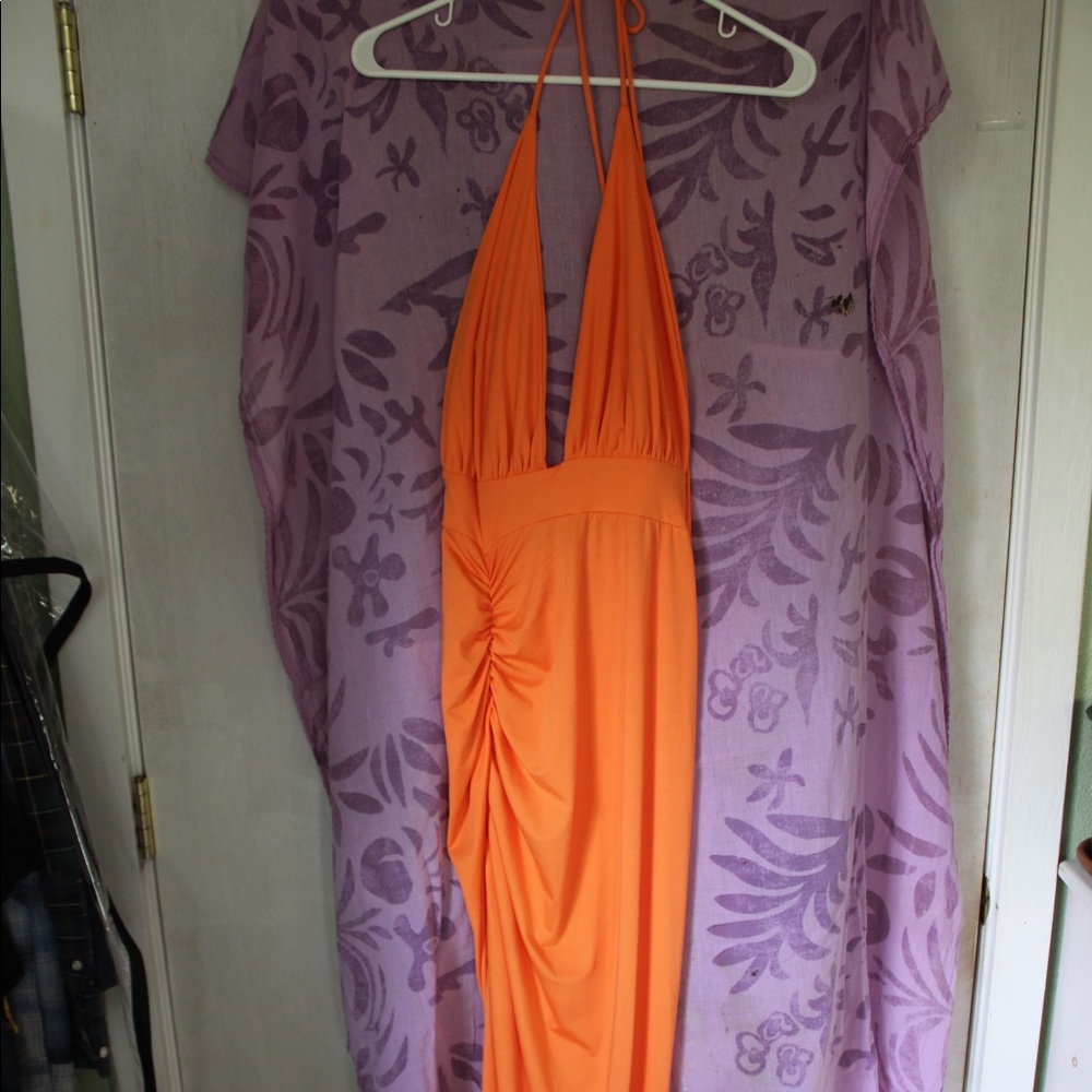 Classy rutched orange silk dress